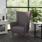 Poltrona accentata tradizionale Wingback Merrick Lane, rivestimento in ecopelle e struttura e gambe in legno