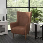 Poltrona accentata tradizionale Wingback Merrick Lane, rivestimento in ecopelle e struttura e gambe in legno