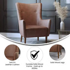 Poltrona accentata tradizionale Wingback Merrick Lane, rivestimento in ecopelle e struttura e gambe in legno