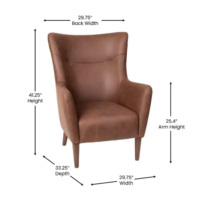 Poltrona accentata tradizionale Wingback Merrick Lane, rivestimento in ecopelle e struttura e gambe in legno