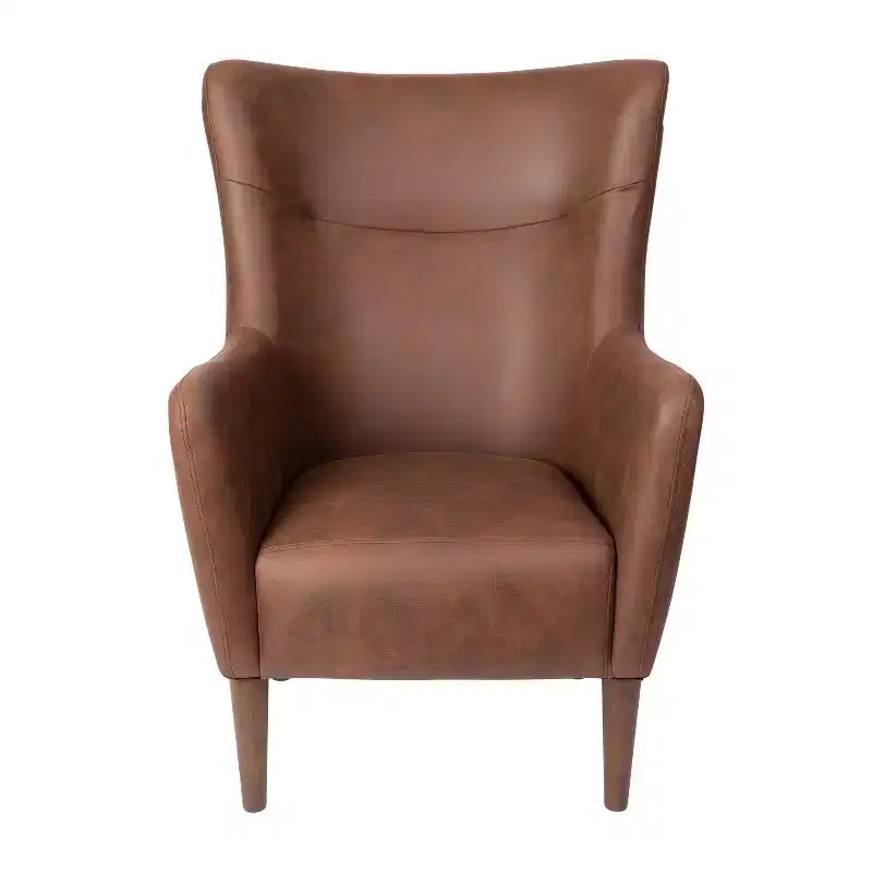 Poltrona accentata tradizionale Wingback Merrick Lane, rivestimento in ecopelle e struttura e gambe in legno