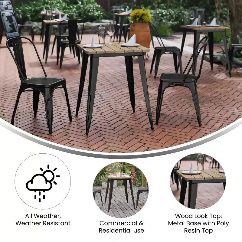 Tavolo da pranzo Merrick Lane per interni/esterni, piano quadrato in poliresina da 23,75 con base in acciaio, resistente a tutte le condizioni atmosferiche