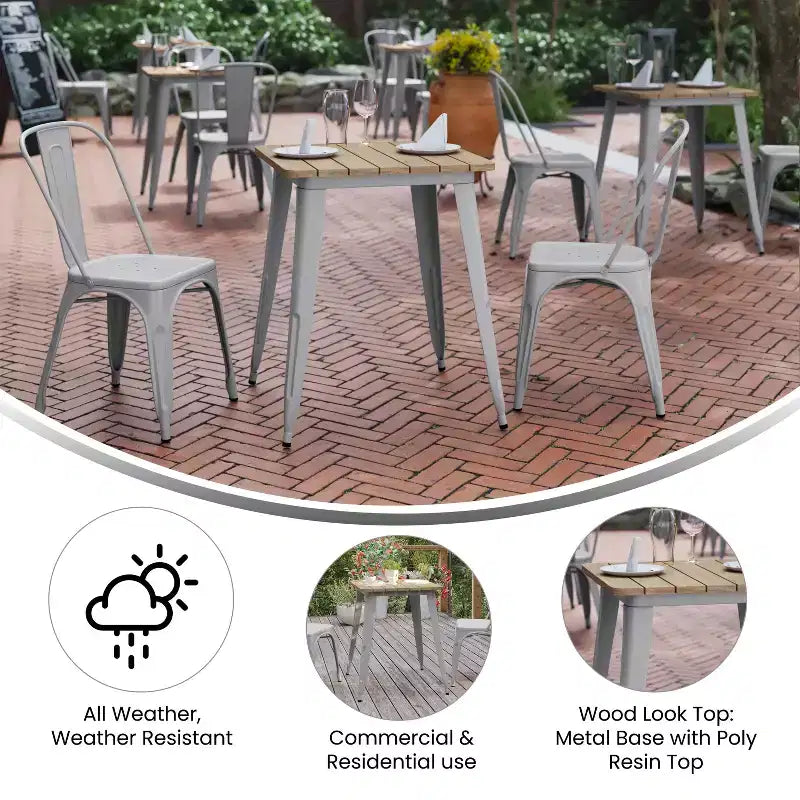 Tavolo da pranzo Merrick Lane per interni/esterni, piano quadrato in poliresina da 23,75 con base in acciaio, resistente a tutte le condizioni atmosferiche