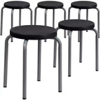 Emma and Oliver 5 Pack Stackable Backless Stool with Black Seat and Silver Powder Coated Frame