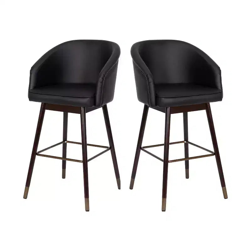 Emma and Oliver Upholstered Bar Height Dining Stool with Wood Frame - Set of 2