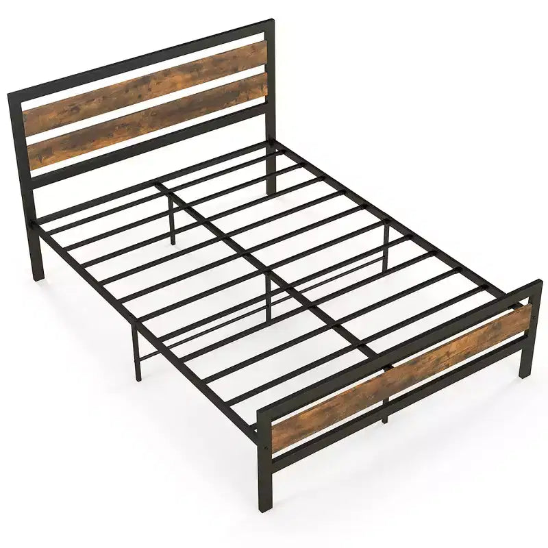Costway Struttura Letto Matrimoniale/Francese in Metallo Stile Industriale con Testiera Rustica e Rete Integrata