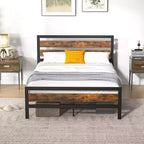 Costway Struttura Letto Matrimoniale/Francese in Metallo Stile Industriale con Testiera Rustica e Rete Integrata