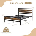 Costway Struttura Letto Matrimoniale/Francese in Metallo Stile Industriale con Testiera Rustica e Rete Integrata