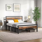 Costway Struttura Letto Matrimoniale/Francese in Metallo Stile Industriale con Testiera Rustica e Rete Integrata