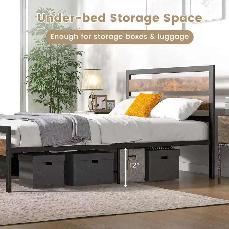 Costway Struttura Letto Matrimoniale/Francese in Metallo Stile Industriale con Testiera Rustica e Rete Integrata