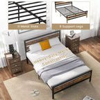 Costway Struttura Letto Matrimoniale/Francese in Metallo Stile Industriale con Testiera Rustica e Rete Integrata