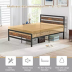 Costway Struttura Letto Matrimoniale/Francese in Metallo Stile Industriale con Testiera Rustica e Rete Integrata