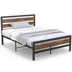 Costway Struttura Letto Matrimoniale/Francese in Metallo Stile Industriale con Testiera Rustica e Rete Integrata