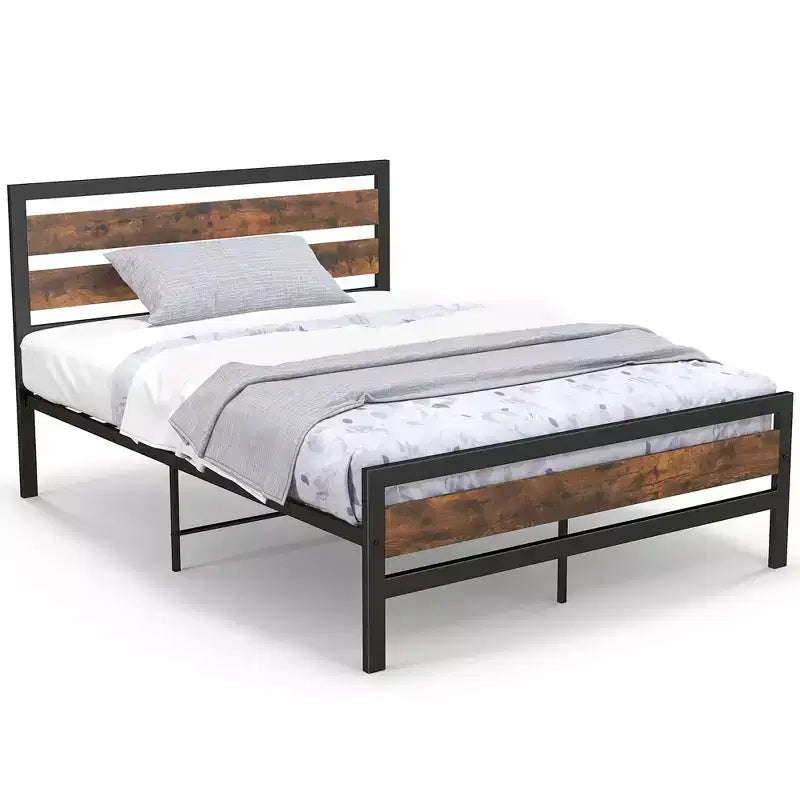 Costway Struttura Letto Matrimoniale/Francese in Metallo Stile Industriale con Testiera Rustica e Rete Integrata