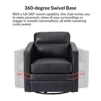 Eulalia 28.74 Poltrona Girevole Larga Imbottita in Legno e Vera Pelle con Base Girevole in Metallo e Braccioli Quadrati | ART OF LIVING DESIGNS-NERO