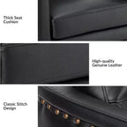 Eulalia 28.74 Poltrona Girevole Larga Imbottita in Legno e Vera Pelle con Base Girevole in Metallo e Braccioli Quadrati | ART OF LIVING DESIGNS-NERO