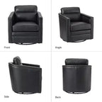 Eulalia 28.74 Poltrona Girevole Larga Imbottita in Legno e Vera Pelle con Base Girevole in Metallo e Braccioli Quadrati | ART OF LIVING DESIGNS-NERO
