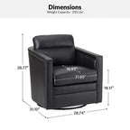 Eulalia 28.74 Poltrona Girevole Larga Imbottita in Legno e Vera Pelle con Base Girevole in Metallo e Braccioli Quadrati | ART OF LIVING DESIGNS-NERO