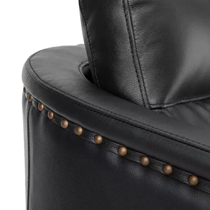 Eulalia 28.74 Poltrona Girevole Larga Imbottita in Legno e Vera Pelle con Base Girevole in Metallo e Braccioli Quadrati | ART OF LIVING DESIGNS-NERO