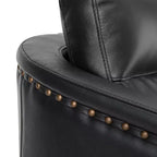Eulalia 28.74 Poltrona Girevole Larga Imbottita in Legno e Vera Pelle con Base Girevole in Metallo e Braccioli Quadrati | ART OF LIVING DESIGNS-NERO
