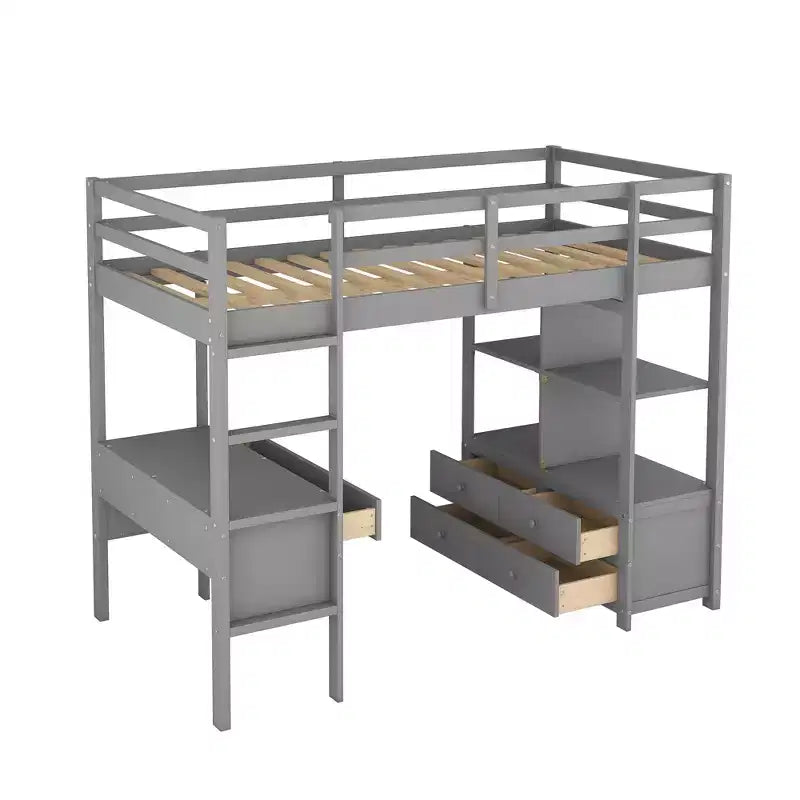 Letto a soppalco con scrivania integrata, mensole e cassetti RE- ModernLuxe