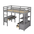 Letto a soppalco con scrivania integrata, mensole e cassetti RE- ModernLuxe