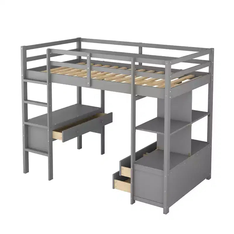 Letto a soppalco con scrivania integrata, mensole e cassetti RE- ModernLuxe
