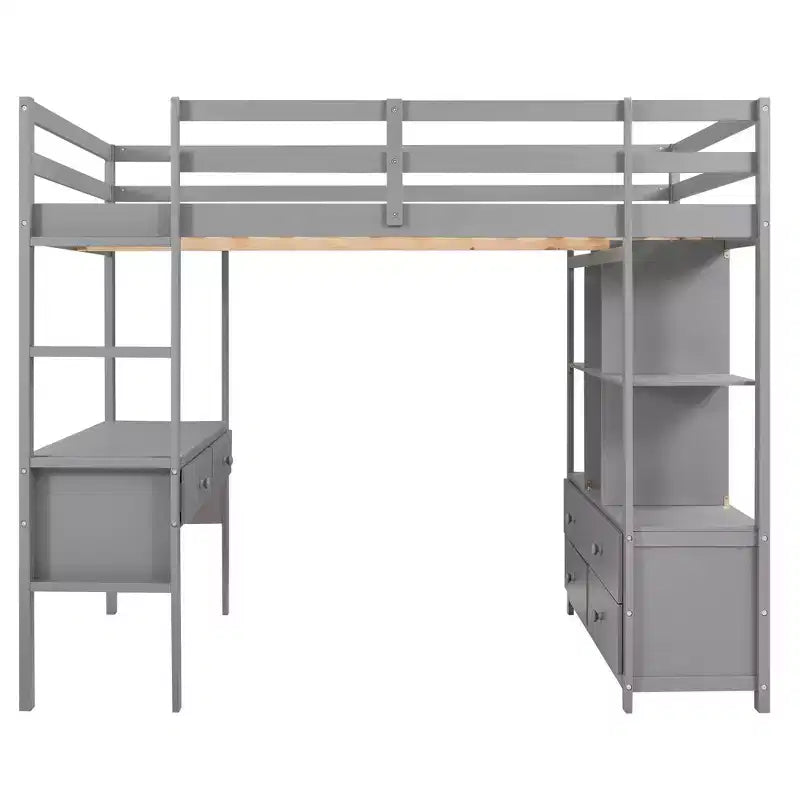Letto a soppalco con scrivania integrata, mensole e cassetti RE- ModernLuxe
