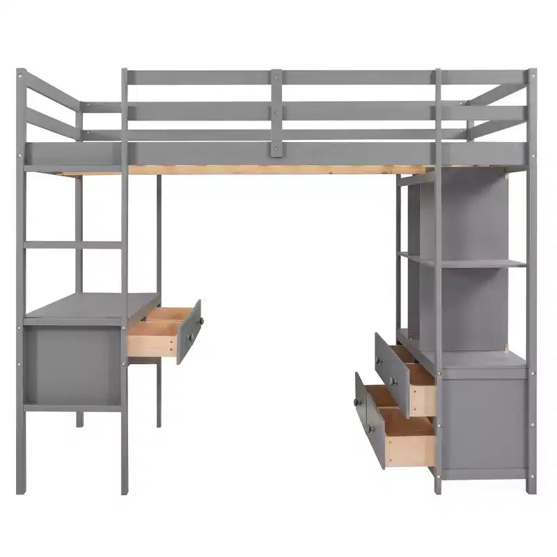 Letto a soppalco con scrivania integrata, mensole e cassetti RE- ModernLuxe