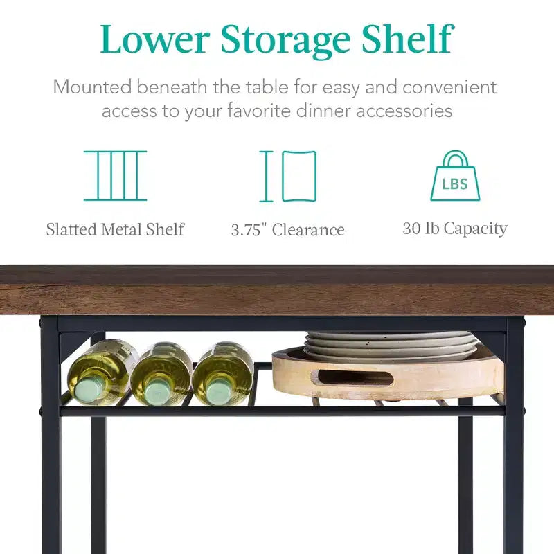 Set da pranzo moderno Best Choice Products a 3 pezzi, tavolo e sedie quadrati con telaio in acciaio, ripiano portaoggetti integrato