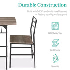 Set da pranzo moderno Best Choice Products a 3 pezzi, tavolo e sedie quadrati con telaio in acciaio, ripiano portaoggetti integrato