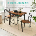 Set da pranzo moderno Best Choice Products a 3 pezzi, tavolo e sedie quadrati con telaio in acciaio, ripiano portaoggetti integrato