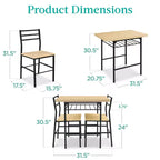 Set da pranzo moderno Best Choice Products a 3 pezzi, tavolo e sedie quadrati con telaio in acciaio, ripiano portaoggetti integrato