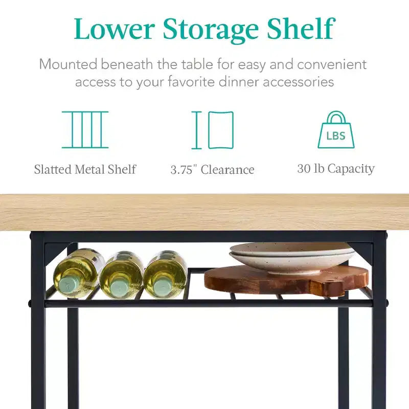 Set da pranzo moderno Best Choice Products a 3 pezzi, tavolo e sedie quadrati con telaio in acciaio, ripiano portaoggetti integrato