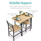 Set da pranzo moderno Best Choice Products a 3 pezzi, tavolo e sedie quadrati con telaio in acciaio, ripiano portaoggetti integrato
