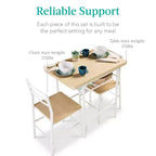 Set da pranzo moderno Best Choice Products a 3 pezzi, tavolo e sedie quadrati con telaio in acciaio, ripiano portaoggetti integrato