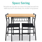 Set da pranzo moderno Best Choice Products a 3 pezzi, tavolo e sedie quadrati con telaio in acciaio, ripiano portaoggetti integrato