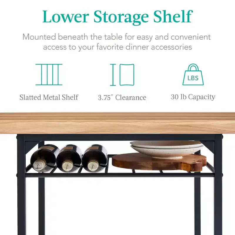 Set da pranzo moderno Best Choice Products a 3 pezzi, tavolo e sedie quadrati con telaio in acciaio, ripiano portaoggetti integrato