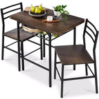 Set da pranzo moderno Best Choice Products a 3 pezzi, tavolo e sedie quadrati con telaio in acciaio, ripiano portaoggetti integrato