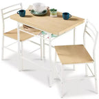 Set da pranzo moderno Best Choice Products a 3 pezzi, tavolo e sedie quadrati con telaio in acciaio, ripiano portaoggetti integrato