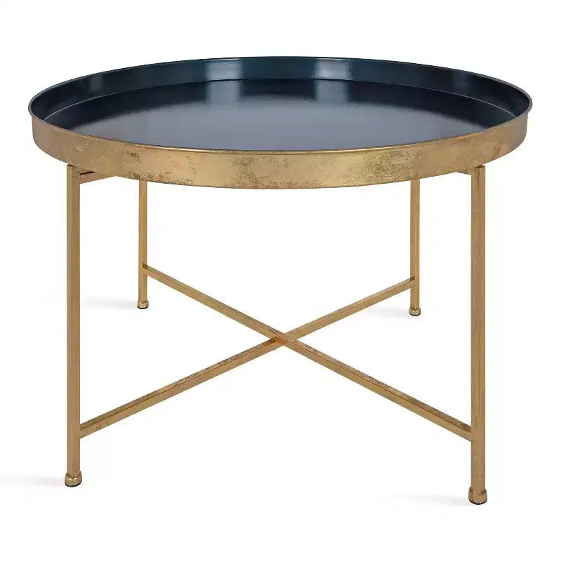 Tavolino da caffè rotondo in metallo Kate e Laurel Celia, 28,25x28,25x19, blu navy e oro