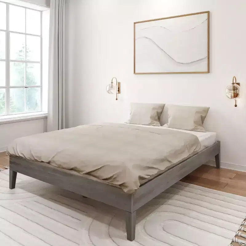 Struttura letto a piattaforma matrimoniale in legno massello Plank+Beam
