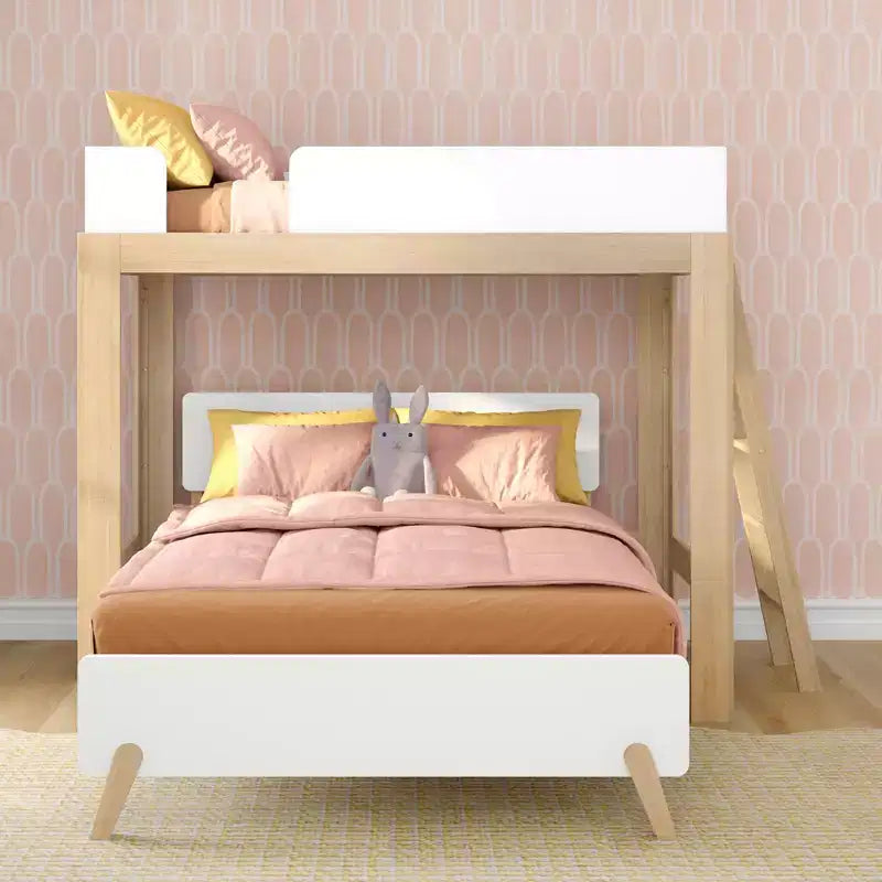 Letto a Castello a L Max & Lily Mid-Century Modern, Singolo su Una Piazza e Mezza, Legno Massello