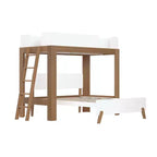 Letto a Castello a L Max & Lily Mid-Century Modern, Singolo su Una Piazza e Mezza, Legno Massello