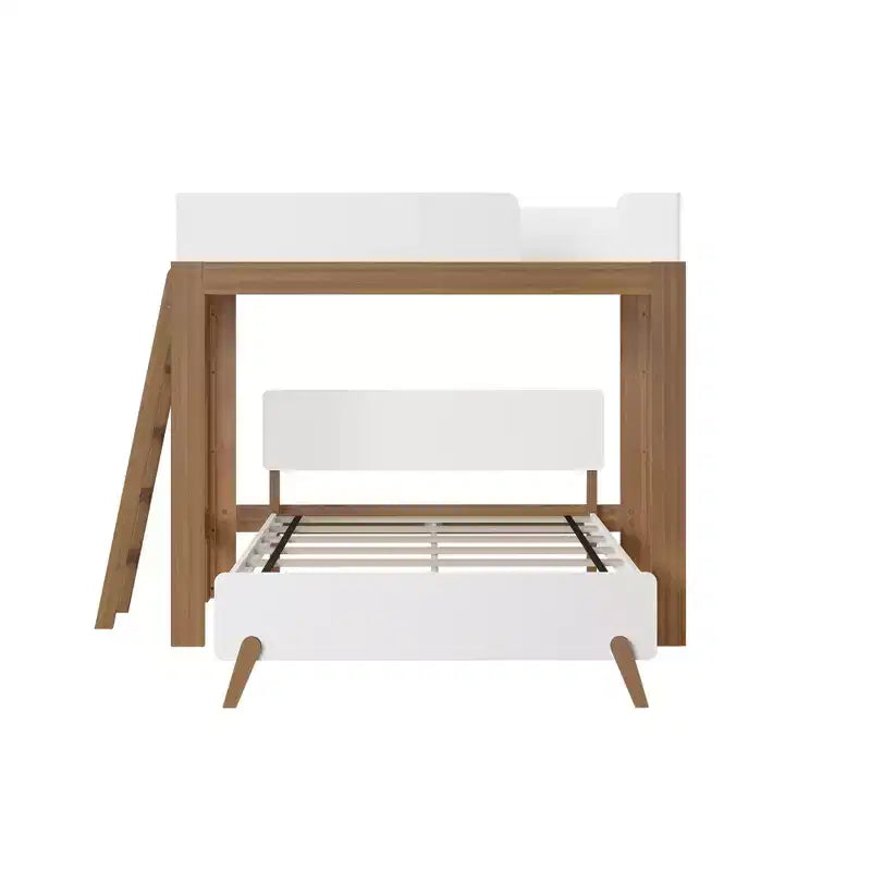 Letto a Castello a L Max & Lily Mid-Century Modern, Singolo su Una Piazza e Mezza, Legno Massello