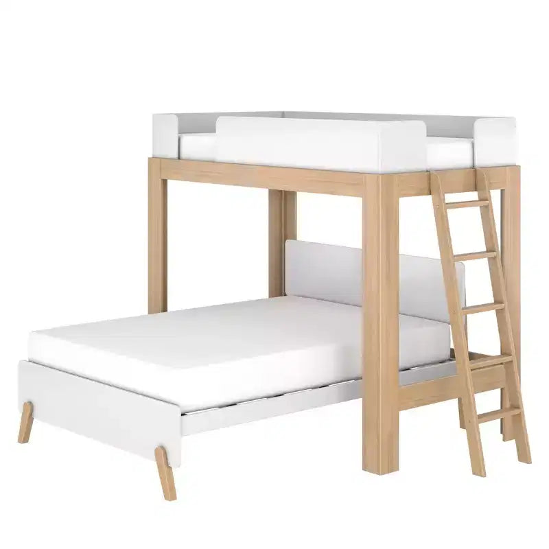 Letto a Castello a L Max & Lily Mid-Century Modern, Singolo su Una Piazza e Mezza, Legno Massello
