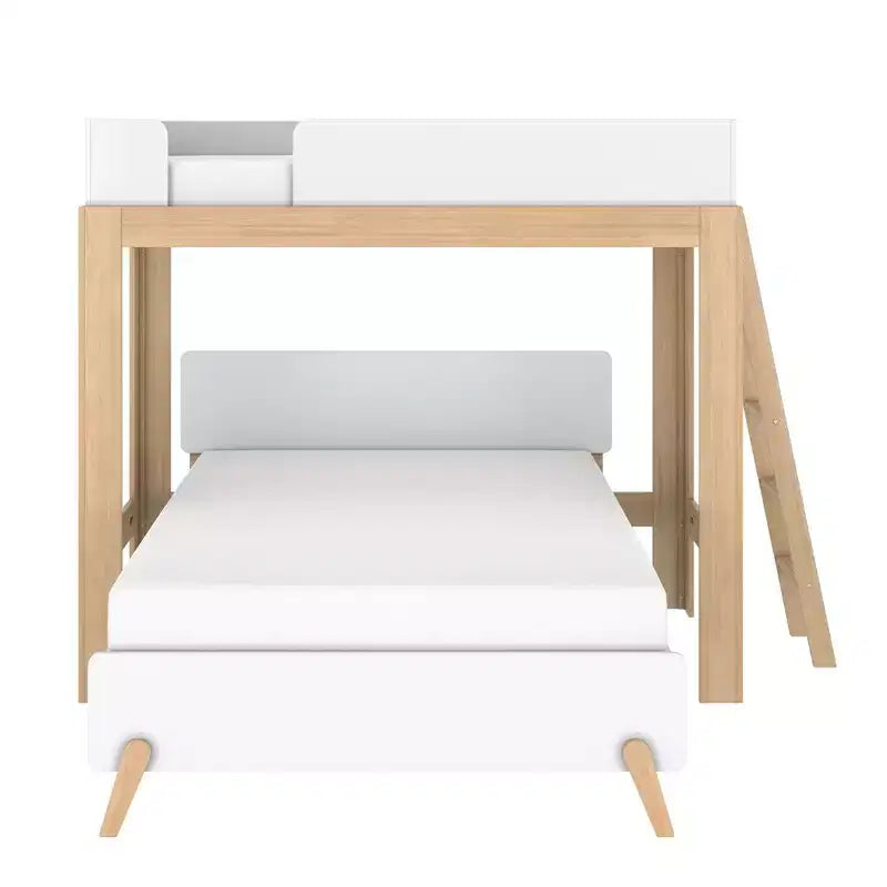 Letto a Castello a L Max & Lily Mid-Century Modern, Singolo su Una Piazza e Mezza, Legno Massello