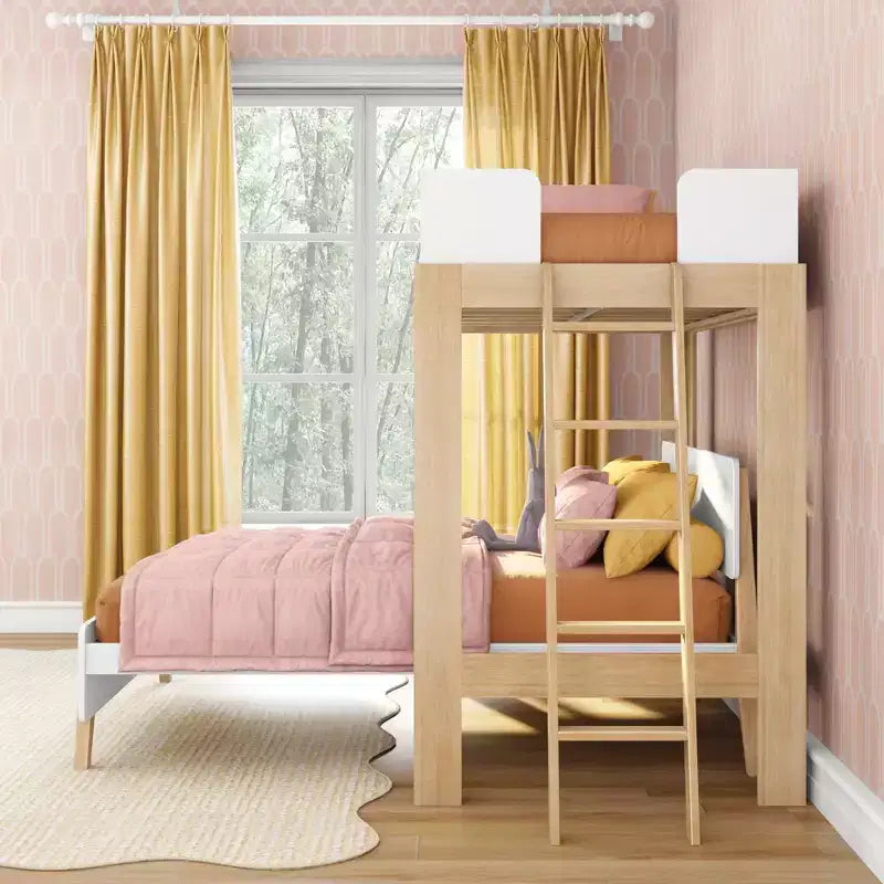 Letto a Castello a L Max & Lily Mid-Century Modern, Singolo su Una Piazza e Mezza, Legno Massello