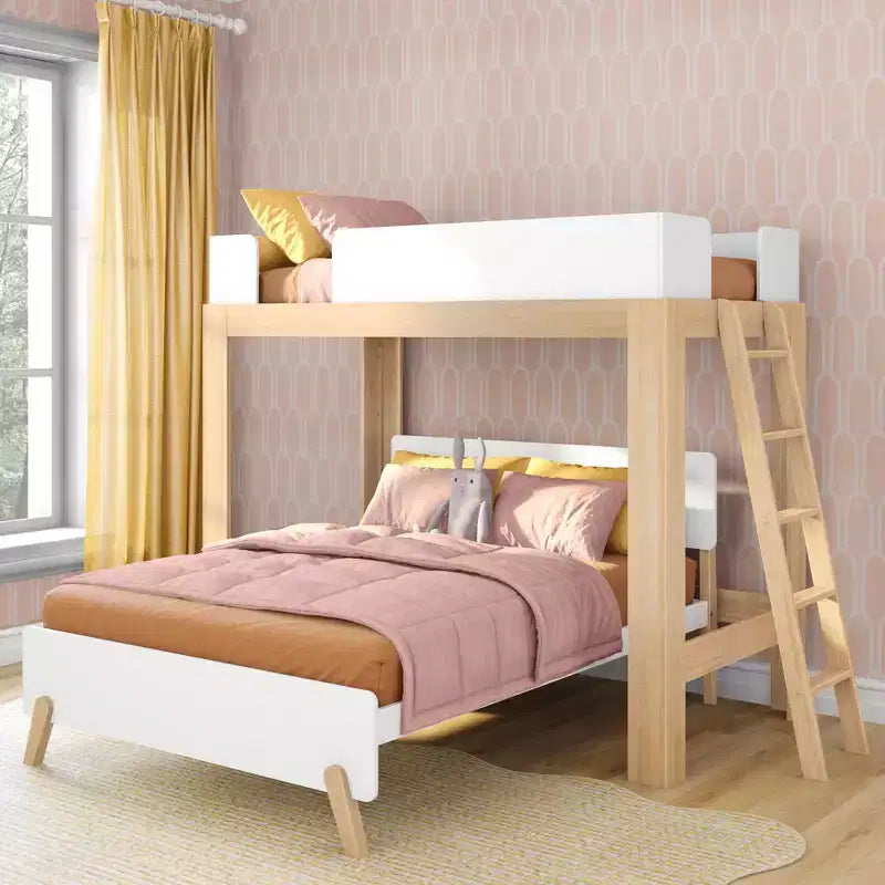 Letto a Castello a L Max & Lily Mid-Century Modern, Singolo su Una Piazza e Mezza, Legno Massello