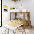 Letto a Castello a L Max & Lily Mid-Century Modern, Singolo su Una Piazza e Mezza, Legno Massello